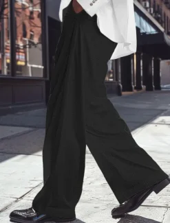 Men's Dress Pants Linen Pants Trousers Summer Pants Beach Pants Front Pocket Pleats Straight Leg Plain Comfort Breathable Full Length Casual Daily Holiday Fashion Basic Black White Micro-elastic