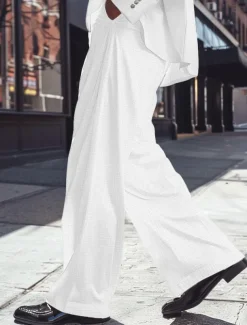 Men's Dress Pants Linen Pants Trousers Summer Pants Beach Pants Front Pocket Pleats Straight Leg Plain Comfort Breathable Full Length Casual Daily Holiday Fashion Basic Black White Micro-elastic