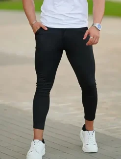 Men's Dress Pants Skinny Trousers Chinos Buttons Pocket Plain Comfort Ankle-Length Formal Party Work Fashion Classic Style Black Blue Micro-elastic