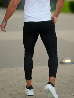 Men's Dress Pants Skinny Trousers Chinos Buttons Pocket Plain Comfort Ankle-Length Formal Party Work Fashion Classic Style Black Blue Micro-elastic