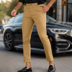 Men's Dress Pants Skinny Trousers Chinos Buttons Pocket Plain Comfort Formal Party Work Fashion Classic Style Black Army Green Micro-elastic