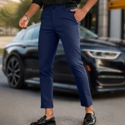 Men's Dress Pants Skinny Trousers Chinos Buttons Pocket Plain Comfort Formal Party Work Fashion Classic Style Black Army Green Micro-elastic