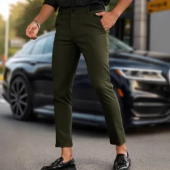 Men's Dress Pants Skinny Trousers Chinos Buttons Pocket Plain Comfort Formal Party Work Fashion Classic Style Black Army Green Micro-elastic