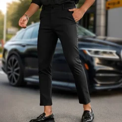 Men's Dress Pants Skinny Trousers Chinos Buttons Pocket Plain Comfort Formal Party Work Fashion Classic Style Black Army Green Micro-elastic