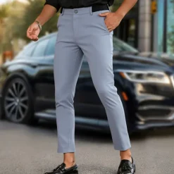 Men's Dress Pants Skinny Trousers Chinos Buttons Pocket Plain Comfort Formal Party Work Fashion Classic Style Black Army Green Micro-elastic