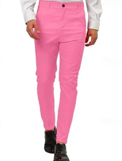 Men's Dress Pants Skinny Trousers Chinos Buttons Pocket Plain Comfort Formal Party Work Fashion Classic Style Pink Blue Micro-elastic