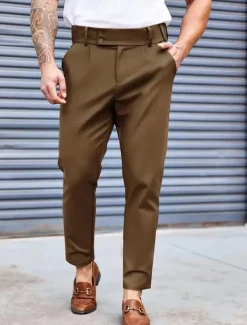 Men's Dress Pants Tapered pants Trousers Suit Pants Pleated Pocket Plain Comfort Soft Full Length Formal Wedding Business Fashion Streetwear Black Blue