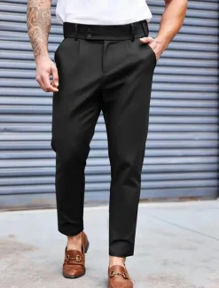Men's Dress Pants Tapered pants Trousers Suit Pants Pleated Pocket Plain Comfort Soft Full Length Formal Wedding Business Fashion Streetwear Black Blue