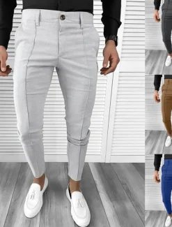Men's Dress Pants Tapered pants Trousers Chinos Buttons Pocket Plain Comfort Formal Party Work Fashion Classic Style Black White Micro-elastic