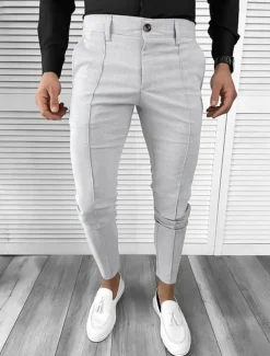 Men's Dress Pants Tapered pants Trousers Chinos Buttons Pocket Plain Comfort Formal Party Work Fashion Classic Style Black White Micro-elastic
