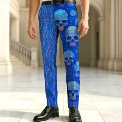 Men's Dress Pants Trousers Suit Pants Geometric Skull Full Length Vacation Holiday Dark Punk Gothic Style Blue Dark Blue Inelastic