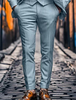 Men's Dress Pants Trousers Chinos Buttons Pocket Stripe Comfort Formal Party Work Fashion Classic Style Pink Blue Micro-elastic