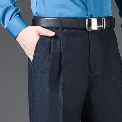 Men's Dress Pants Trousers Slacks Pleated Pants Pocket Pleats Straight Leg Plain Breathable Soft Wedding Office Business Chic & Modern Classic Azure Black+Grey High Waist Micro-elastic