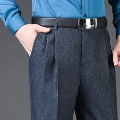 Men's Dress Pants Trousers Slacks Pleated Pants Pocket Pleats Straight Leg Plain Breathable Soft Wedding Office Business Chic & Modern Classic Azure Black+Grey High Waist Micro-elastic
