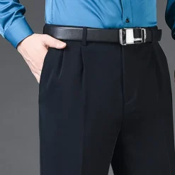 Men's Dress Pants Trousers Slacks Pleated Pants Pocket Pleats Straight Leg Plain Breathable Soft Wedding Office Business Chic & Modern Classic Azure Black+Grey High Waist Micro-elastic