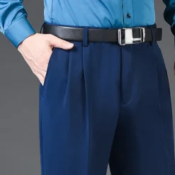 Men's Dress Pants Trousers Slacks Pleated Pants Pocket Pleats Straight Leg Plain Breathable Soft Wedding Office Business Chic & Modern Classic Azure Black+Grey High Waist Micro-elastic