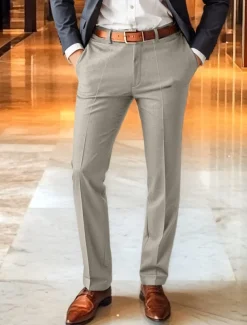 Men's Dress Pants Trousers Slacks Suit Pants Pocket Plain Comfort Breathable Wedding Outdoor Daily Fashion Casual Black Khaki