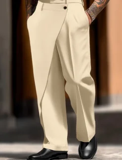 Men's Dress Pants Trousers Pocket Layered Straight Leg Plain Comfort Soft Full Length Outdoor Daily Going out Fashion Streetwear Black White Micro-elastic