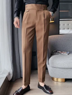 Men's Dress Pants Trousers Slacks Pleated Pants Suit Pants High Rise Plain Comfort Breathable Wedding Outdoor Daily Elegant Vintage Black White