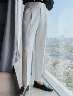 Men's Dress Pants Trousers Slacks Pleated Pants Suit Pants High Rise Plain Comfort Breathable Wedding Outdoor Daily Elegant Vintage Black White