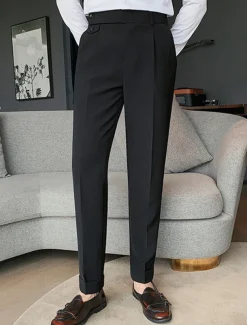 Men's Dress Pants Trousers Slacks Pleated Pants Suit Pants High Rise Plain Comfort Breathable Wedding Outdoor Daily Elegant Vintage Black White
