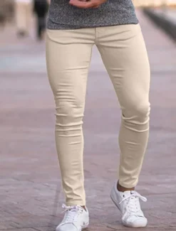 Men's Dress Pants Trousers Chinos Buttons Pocket Plain Comfort Formal Party Work Fashion Classic Style Light Khaki Black Micro-elastic