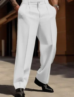 Men's Dress Pants Trousers Casual Pants Suit Pants Buttons Front Pocket Straight Leg Plain Comfort Business Daily Holiday Fashion Chic & Modern Black White