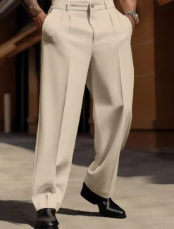 Men's Dress Pants Trousers Casual Pants Suit Pants Buttons Front Pocket Straight Leg Plain Comfort Business Daily Holiday Fashion Chic & Modern Black White