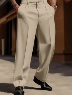 Men's Dress Pants Trousers Casual Pants Suit Pants Buttons Front Pocket Straight Leg Plain Comfort Business Daily Holiday Fashion Chic & Modern Black White