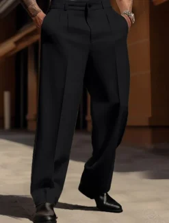 Men's Dress Pants Trousers Casual Pants Suit Pants Buttons Front Pocket Straight Leg Plain Comfort Business Daily Holiday Fashion Chic & Modern Black White