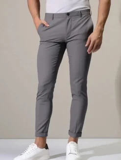 Men's Dress Pants Trousers Chinos Buttons Pocket Plain Comfort Formal Party Work Fashion Classic Style Black Dark Blue Micro-elastic