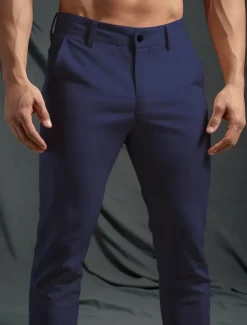 Men's Dress Pants Trousers Chinos Buttons Pocket Plain Comfort Formal Party Work Fashion Classic Style Black Dark Blue Micro-elastic