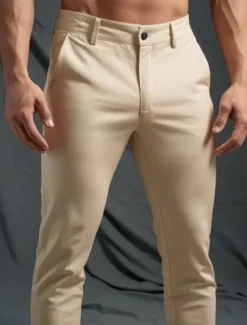 Men's Dress Pants Trousers Chinos Buttons Pocket Plain Comfort Formal Party Work Fashion Classic Style Black Dark Blue Micro-elastic