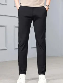 Men's Dress Pants Trousers Chinos Buttons Pocket Solid Color Comfort Formal Party Work Fashion Classic Style Black Blue Micro-elastic