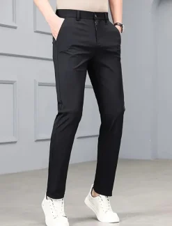 Men's Dress Pants Trousers Chinos Buttons Pocket Solid Color Comfort Formal Party Work Fashion Classic Style Black Blue Micro-elastic