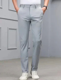 Men's Dress Pants Trousers Chinos Buttons Pocket Solid Color Comfort Formal Party Work Fashion Classic Style Black Blue Micro-elastic