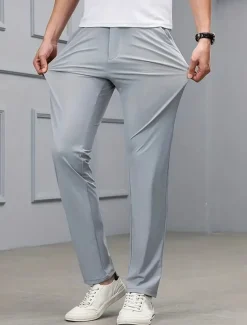 Men's Dress Pants Trousers Chinos Buttons Pocket Solid Color Comfort Formal Party Work Fashion Classic Style Black Blue Micro-elastic