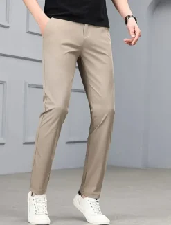 Men's Dress Pants Trousers Chinos Buttons Pocket Solid Color Comfort Formal Party Work Fashion Classic Style Black Blue Micro-elastic