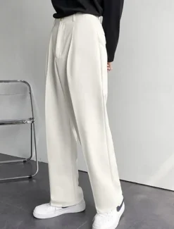 Men's Dress Pants Trousers Casual Pants Pleated Pants Suit Pants Pocket Straight Leg Plain Comfort Breathable Casual Daily Holiday Stylish Classic Style Black White