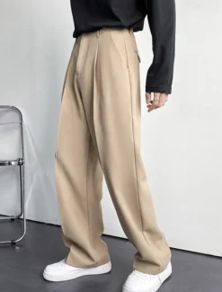 Men's Dress Pants Trousers Casual Pants Pleated Pants Suit Pants Pocket Straight Leg Plain Comfort Breathable Casual Daily Holiday Stylish Classic Style Black White