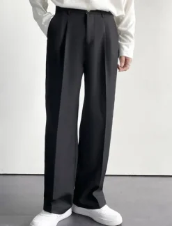 Men's Dress Pants Trousers Casual Pants Pleated Pants Suit Pants Pocket Straight Leg Plain Comfort Breathable Casual Daily Holiday Stylish Classic Style Black White