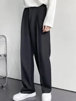 Men's Dress Pants Trousers Casual Pants Pleated Pants Suit Pants Pocket Straight Leg Plain Comfort Breathable Casual Daily Holiday Stylish Classic Style Black White