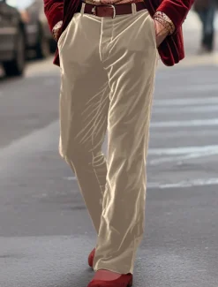Men's Dress Pants Trousers Suit Pants Velvet Pants Pocket Plain Comfort Breathable Outdoor Daily Going out Fashion Casual Red Blue