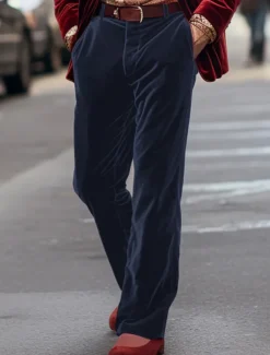 Men's Dress Pants Trousers Suit Pants Velvet Pants Pocket Plain Comfort Breathable Outdoor Daily Going out Fashion Casual Red Blue