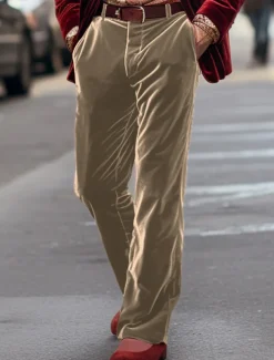 Men's Dress Pants Trousers Suit Pants Velvet Pants Pocket Plain Comfort Breathable Outdoor Daily Going out Fashion Casual Red Blue