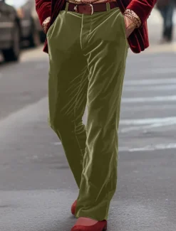 Men's Dress Pants Trousers Suit Pants Velvet Pants Pocket Plain Comfort Breathable Outdoor Daily Going out Fashion Casual Red Blue