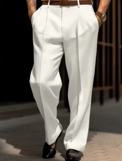 Men's Dress Pants Trousers Suit Pants Front Pocket Straight Leg Plain Comfort Wedding Business Beach Fashion Chic & Modern Black White