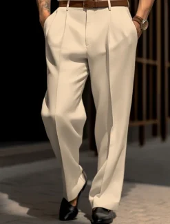 Men's Dress Pants Trousers Suit Pants Front Pocket Straight Leg Plain Comfort Wedding Business Beach Fashion Chic & Modern Black White
