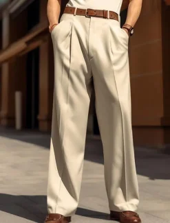 Men's Dress Pants Trousers Baggy Pants Casual Pants Pleated Pants Wide Leg Front Pocket Straight Leg Plain Comfort Breathable Wedding Business Beach Fashion Basic Loose Fit Black White