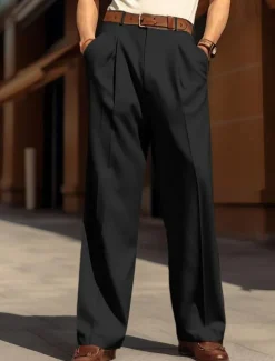 Men's Dress Pants Trousers Baggy Pants Casual Pants Pleated Pants Wide Leg Front Pocket Straight Leg Plain Comfort Breathable Wedding Business Beach Fashion Basic Loose Fit Black White